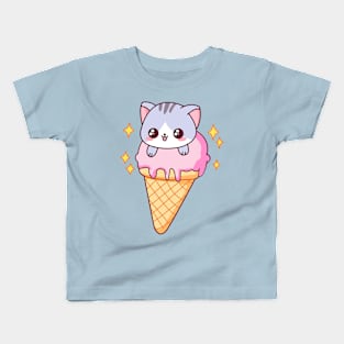 Super Cute Baby Kitty Cat In An Ice Cream Kids T-Shirt